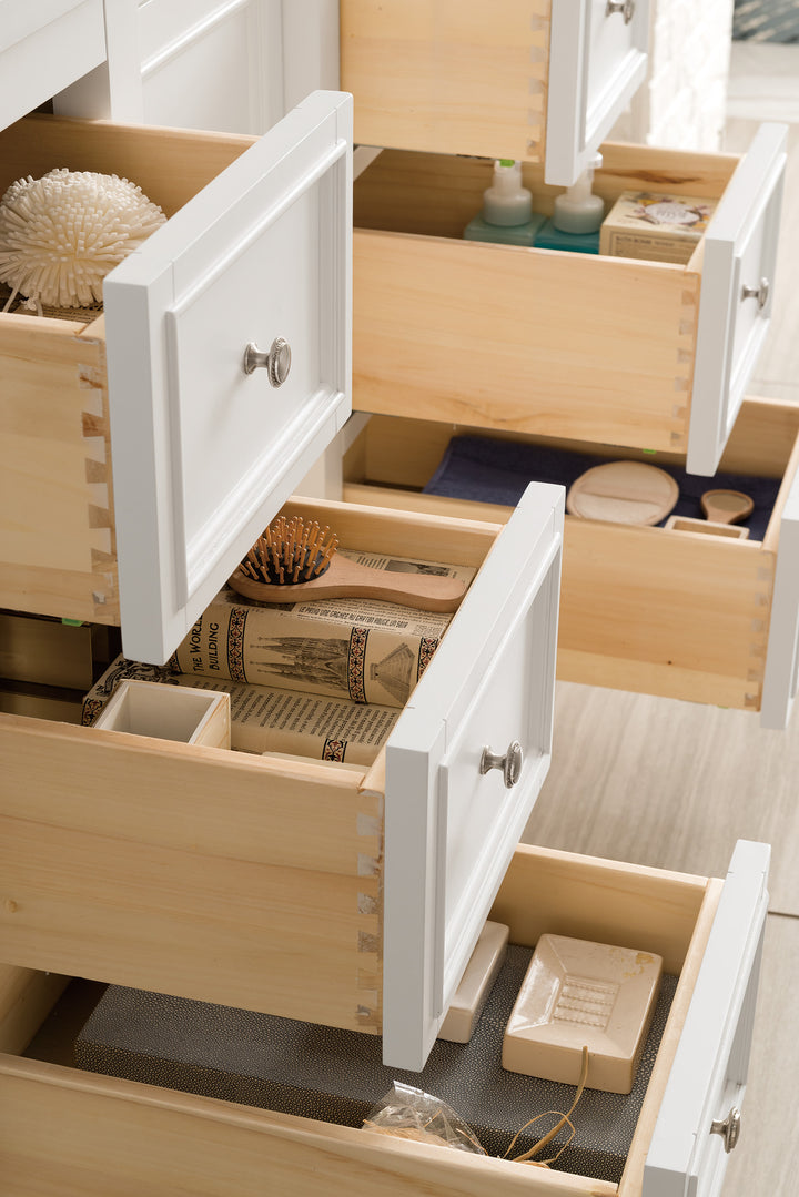 De Soto 48" Single Vanity, Bright White w/ 3 CM Eternal Jasmine Pearl Silestone Top