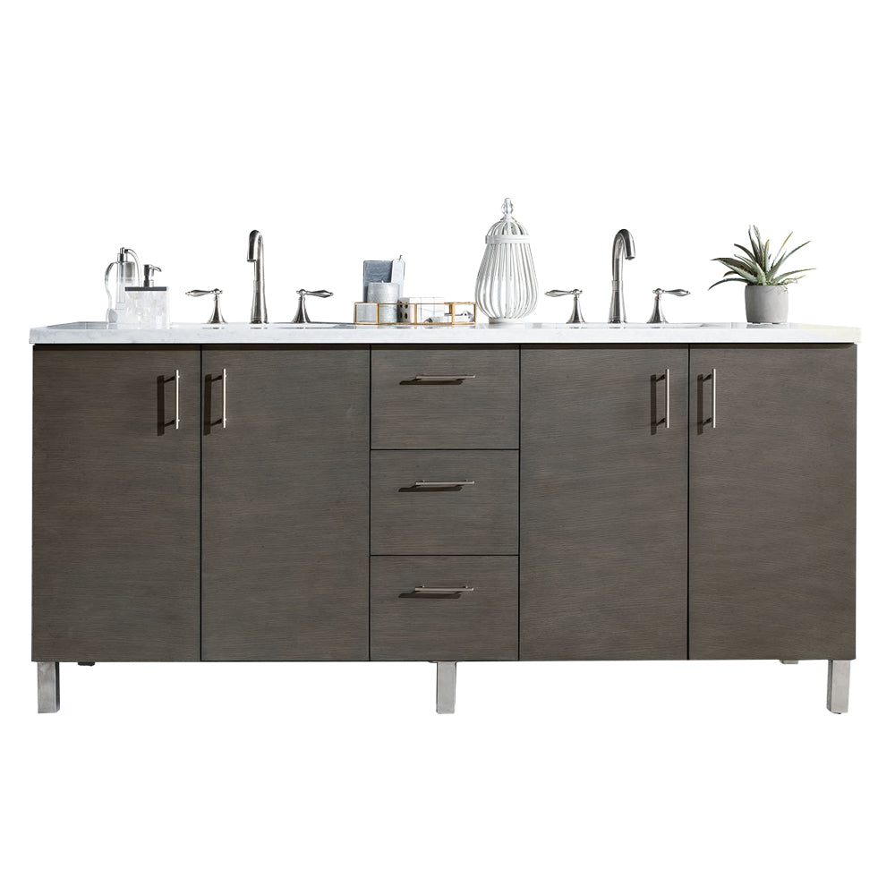 Metropolitan 72" Double Vanity, Silver Oak w/ 3 CM Arctic Fall Solid Surface Top