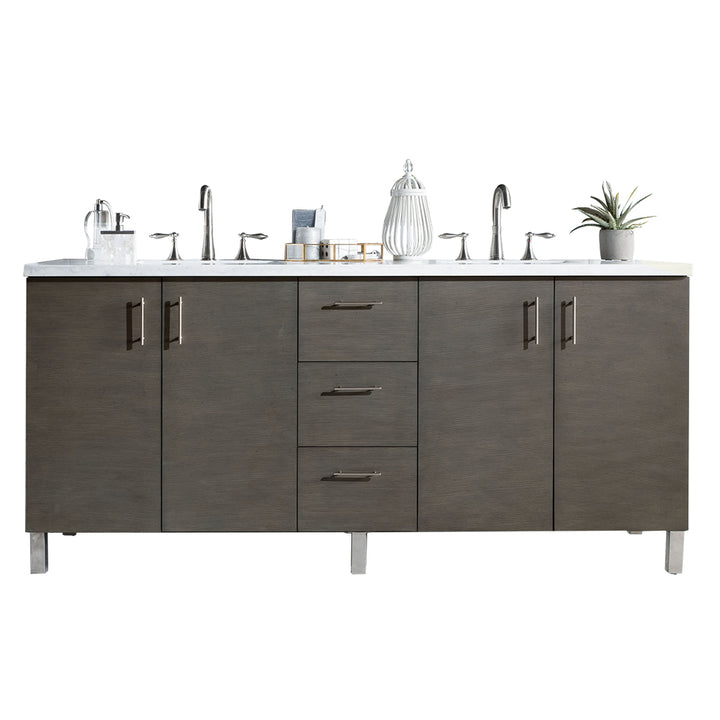 Metropolitan 72" Double Vanity, Silver Oak w/ 3 CM Arctic Fall Solid Surface Top