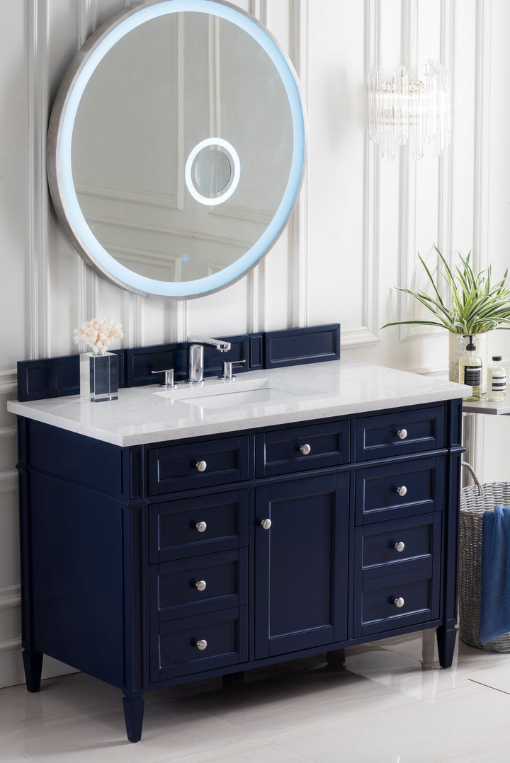 Brittany 48" Single Vanity, Victory Blue w/ 3 CM Eternal Jasmine Pearl Silestone Top w/FreePower Wireless Charger