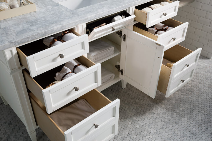 Brittany 60" Single Vanity, Bright White w/ 3 CM Carrara Marble Top