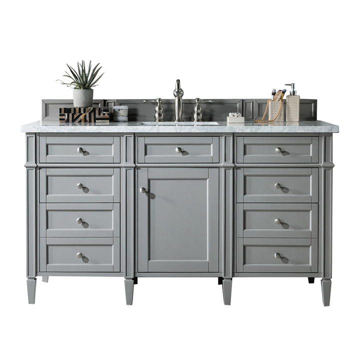 Brittany 60" Single Vanity, Urban Gray w/ 3 CM Carrara Marble Top