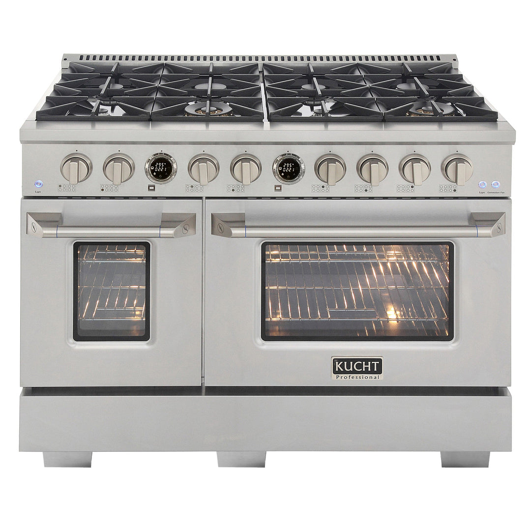 48 in. 6.7 cu. ft. 8 Burners Dual Fuel Range for Propane Gas in Stainless Steel with Kucht Horus Thermostat