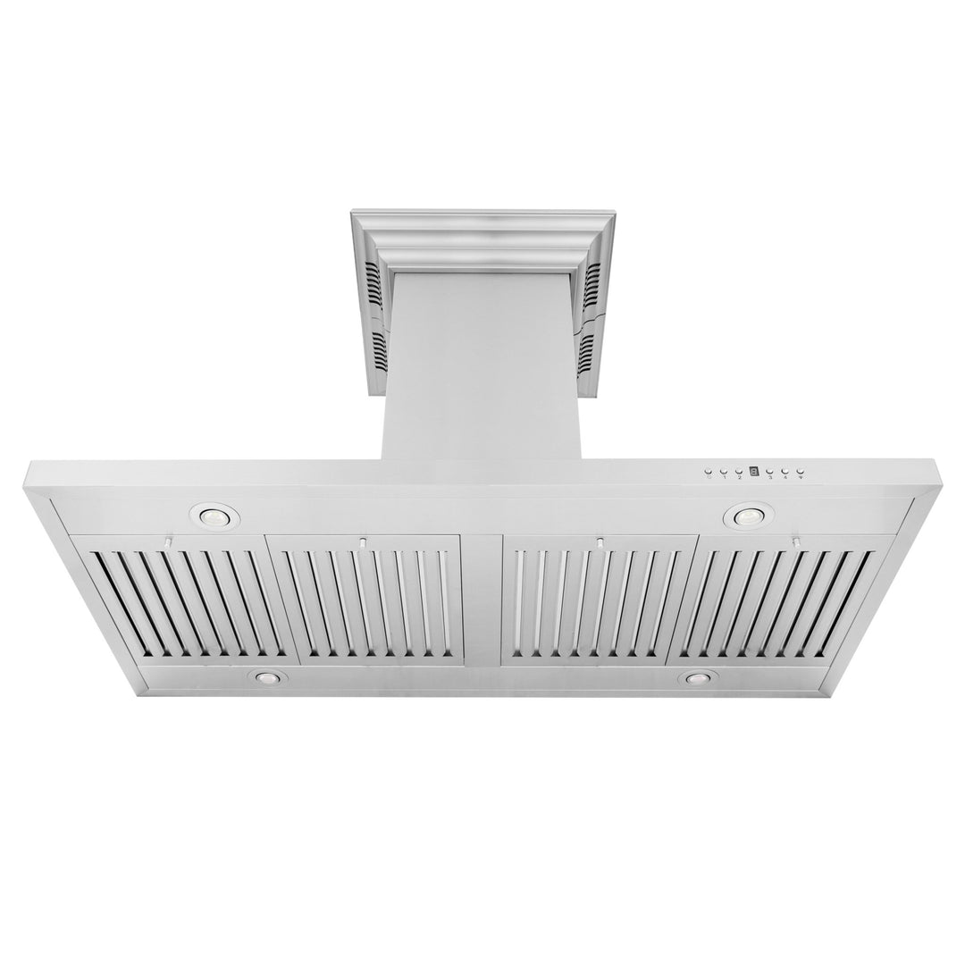 48" ZLINE CrownSoundâ„¢Ducted Vent Island Mount Range Hood in Stainless Steel with Built-in Bluetooth Speakers (GL2iCRN-BT-48)