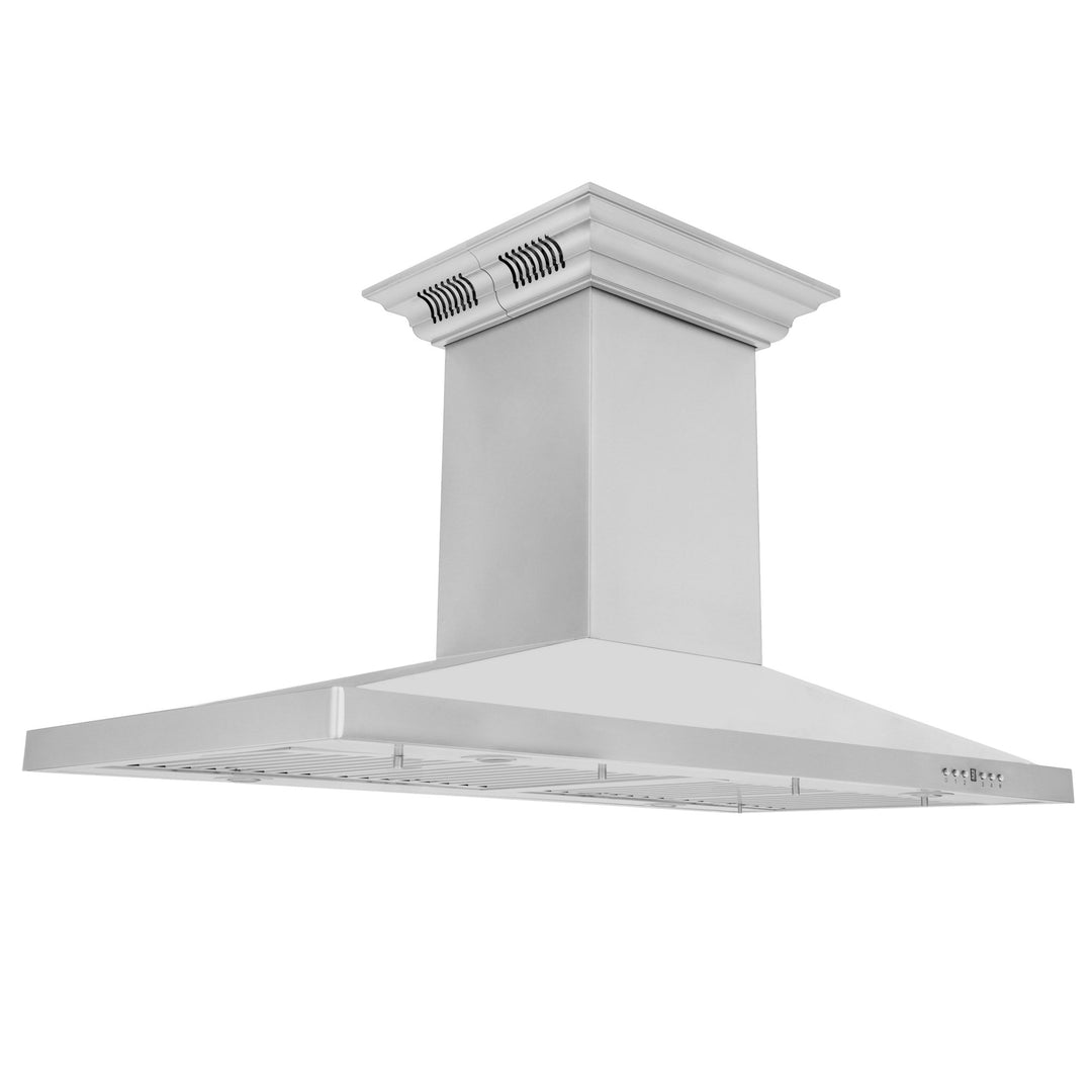 48" ZLINE CrownSoundâ„¢Ducted Vent Island Mount Range Hood in Stainless Steel with Built-in Bluetooth Speakers (GL2iCRN-BT-48)