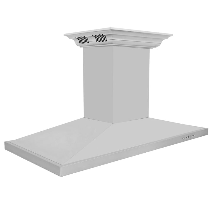 48" ZLINE CrownSoundâ„¢Ducted Vent Island Mount Range Hood in Stainless Steel with Built-in Bluetooth Speakers (GL2iCRN-BT-48)