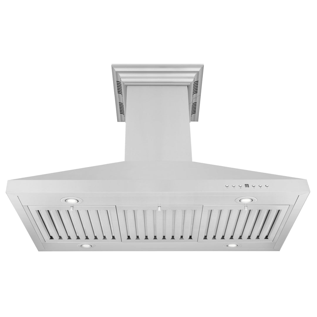 48" ZLINE CrownSoundâ„¢Ducted Vent Island Mount Range Hood in Stainless Steel with Built-in Bluetooth Speakers (KL3iCRN-BT-48)