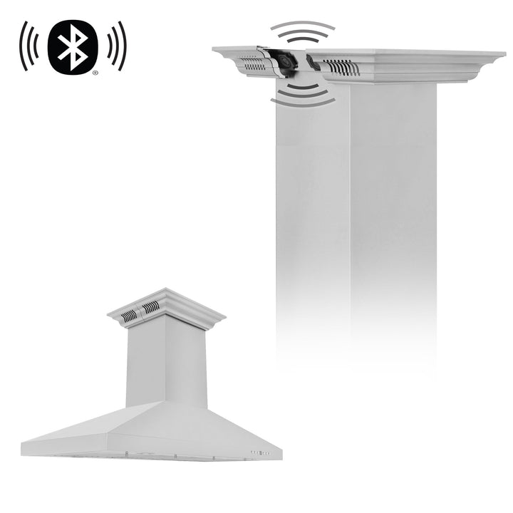 48" ZLINE CrownSoundâ„¢Ducted Vent Island Mount Range Hood in Stainless Steel with Built-in Bluetooth Speakers (KL3iCRN-BT-48)