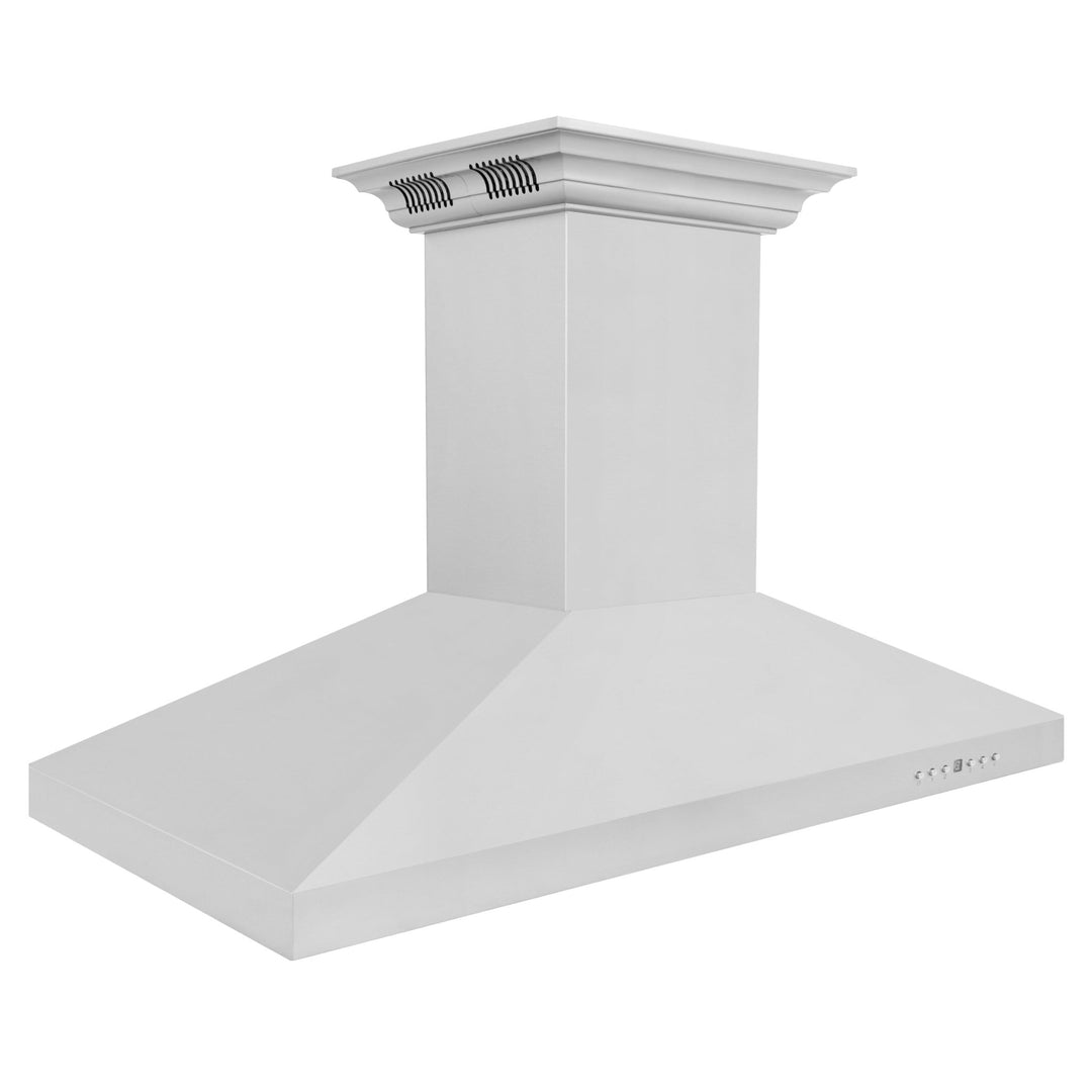 48" ZLINE CrownSoundâ„¢Ducted Vent Island Mount Range Hood in Stainless Steel with Built-in Bluetooth Speakers (KL3iCRN-BT-48)