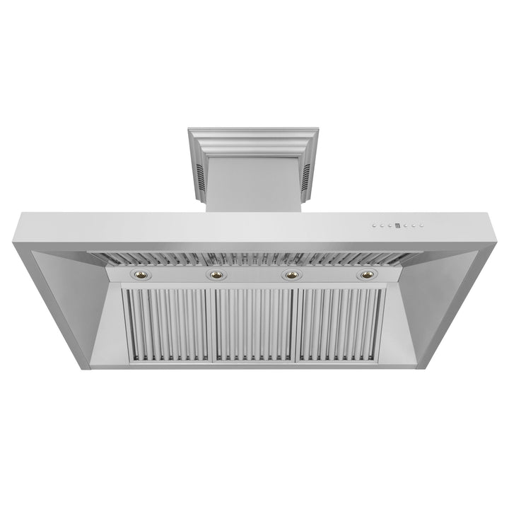 48" ZLINE CrownSoundâ„¢Ducted Vent Professional Wall Mount Range Hood in Stainless Steel with Built-in Bluetooth Speakers (697CRN-BT-48)