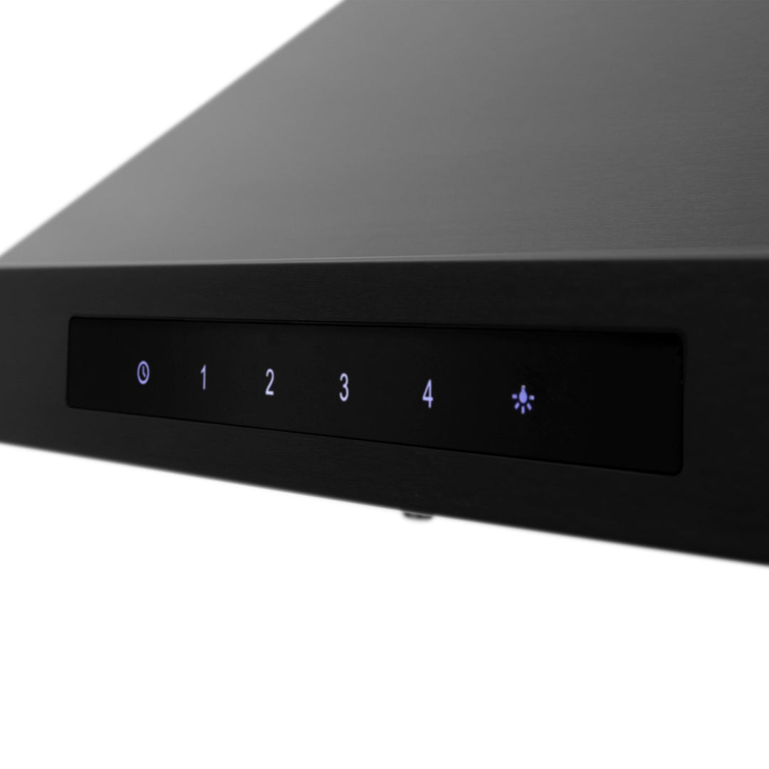 48" ZLINE CrownSoundâ„¢Ducted Vent Wall Mount Range Hood in Black Stainless Steel with Built-in Bluetooth Speakers (BSKBNCRN-BT-48)