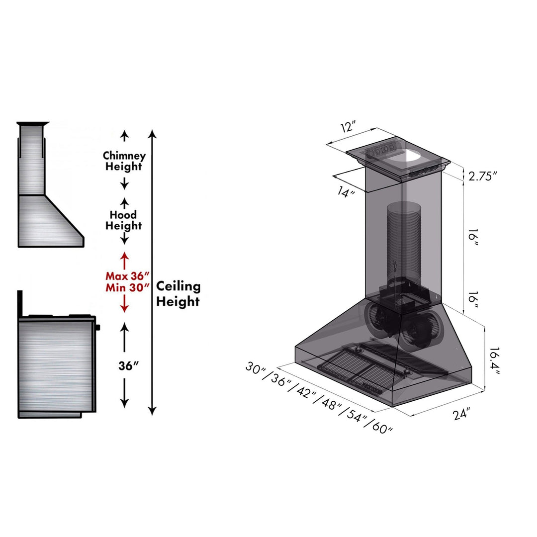 48" ZLINE CrownSoundâ„¢Ducted Vent Wall Mount Range Hood in Stainless Steel with Built-in Bluetooth Speakers (667CRN-BT-48)