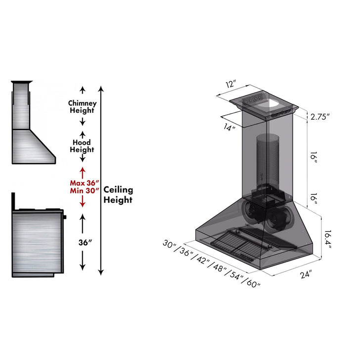 48" ZLINE CrownSoundâ„¢Ducted Vent Wall Mount Range Hood in Stainless Steel with Built-in Bluetooth Speakers (667CRN-BT-48)