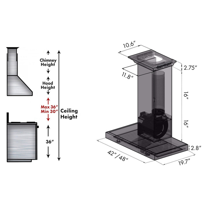 48" ZLINE CrownSoundâ„¢Ducted Vent Wall Mount Range Hood in Stainless Steel with Built-in Bluetooth Speakers (KECRN-BT-48)