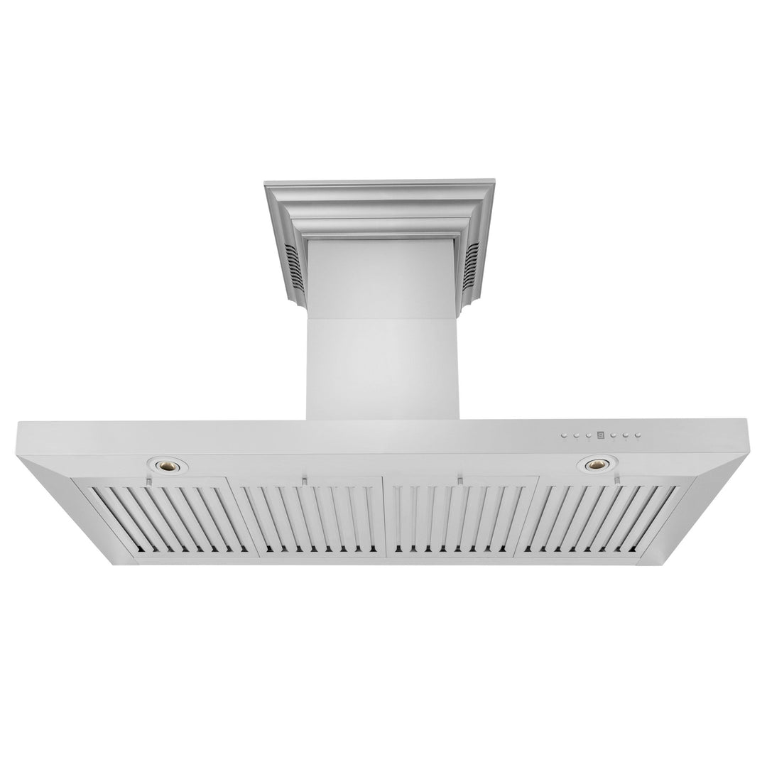 48" ZLINE CrownSoundâ„¢Ducted Vent Wall Mount Range Hood in Stainless Steel with Built-in Bluetooth Speakers (KECRN-BT-48)