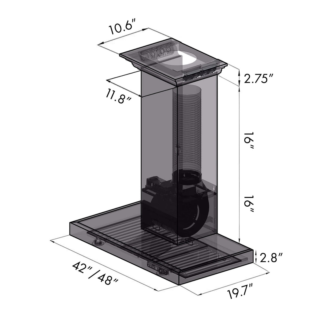 48" ZLINE CrownSoundâ„¢Ducted Vent Wall Mount Range Hood in Stainless Steel with Built-in Bluetooth Speakers (KECRN-BT-48)