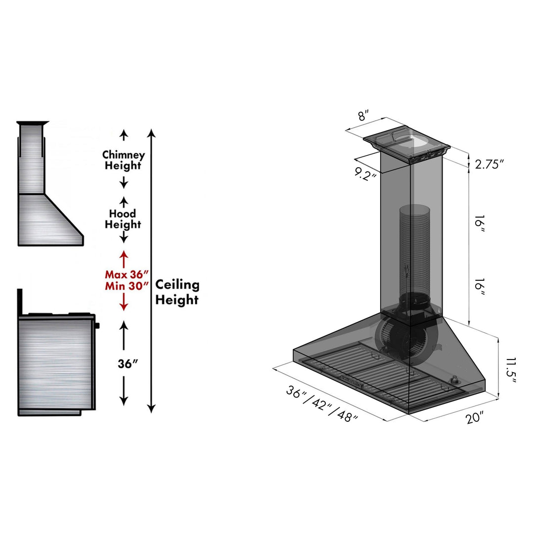 48" ZLINE CrownSoundâ„¢Ducted Vent Wall Mount Range Hood in Stainless Steel with Built-in Bluetooth Speakers (KL3CRN-BT-48)