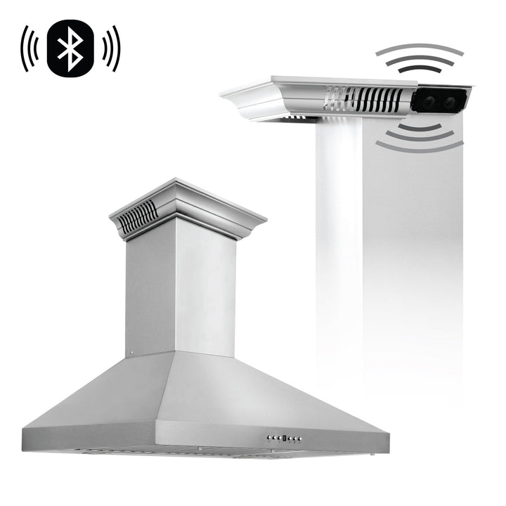 48" ZLINE CrownSoundâ„¢Ducted Vent Wall Mount Range Hood in Stainless Steel with Built-in Bluetooth Speakers (KL3CRN-BT-48)