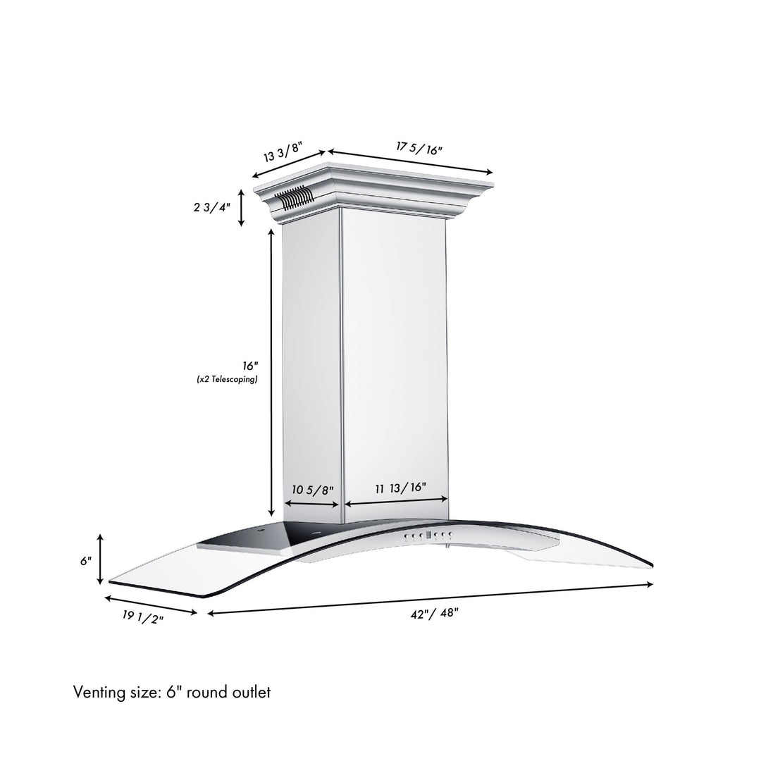 48" ZLINE CrownSoundâ„¢Ducted Vent Wall Mount Range Hood in Stainless Steel with Built-in Bluetooth Speakers (KN4CRN-BT-48)
