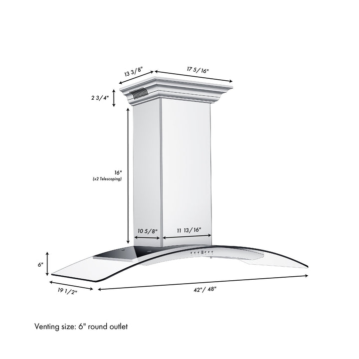48" ZLINE CrownSoundâ„¢Ducted Vent Wall Mount Range Hood in Stainless Steel with Built-in Bluetooth Speakers (KN4CRN-BT-48)
