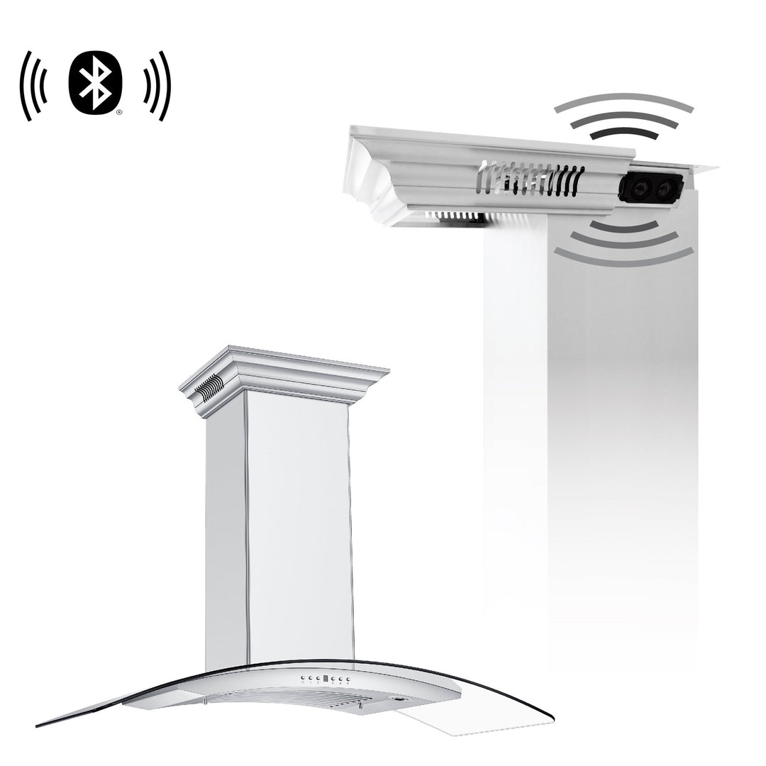 48" ZLINE CrownSoundâ„¢Ducted Vent Wall Mount Range Hood in Stainless Steel with Built-in Bluetooth Speakers (KN4CRN-BT-48)