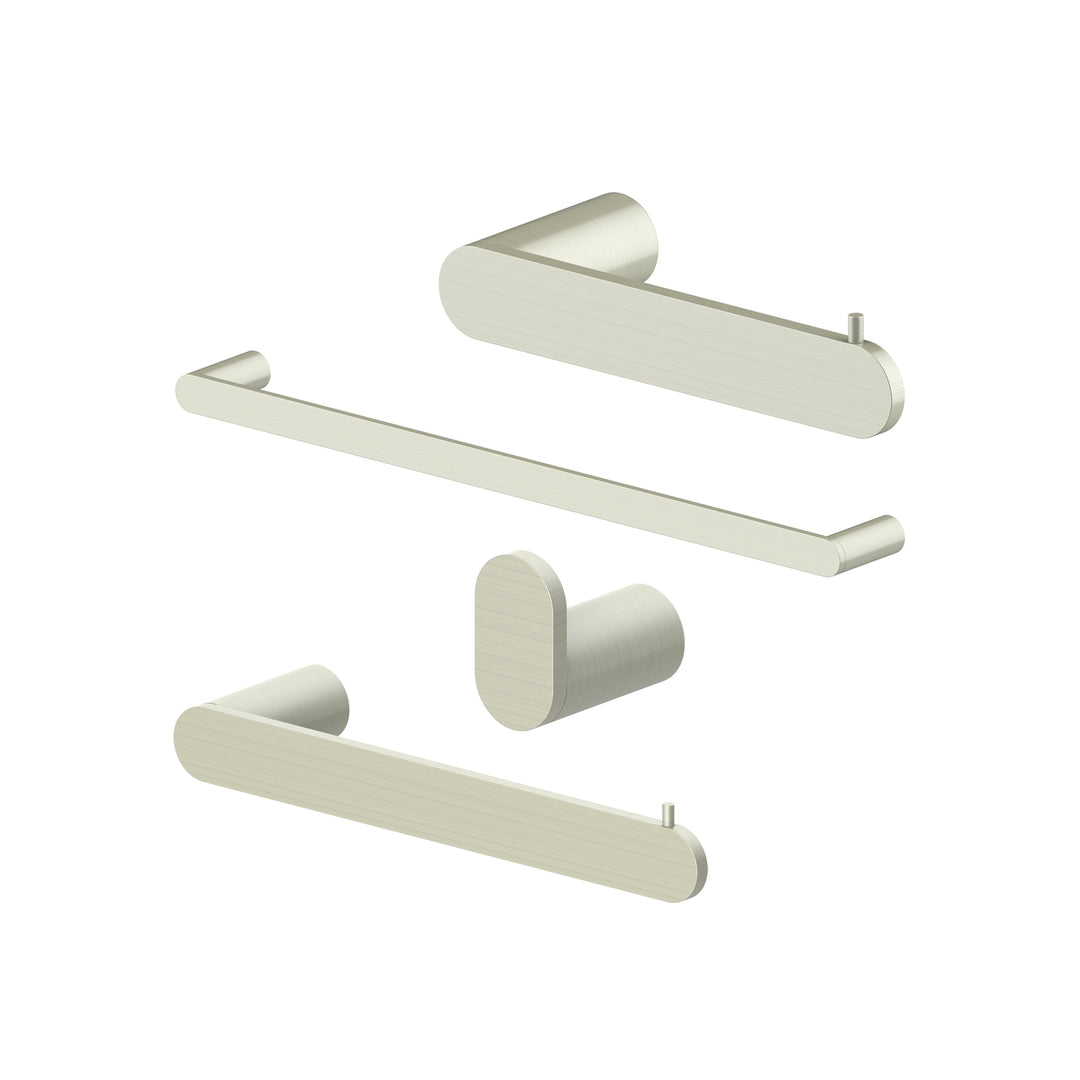 ZLINE Crystal Bay Bathroom Accessories Package with Towel Rail, Hook, Ring and Toilet Paper Holder in Brushed Nickel (4BP-CBYACC-BN)