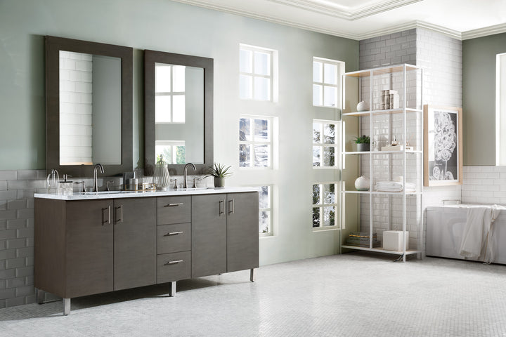 Metropolitan 72" Double Vanity, Silver Oak w/ 3 CM Arctic Fall Solid Surface Top