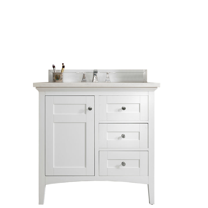 Palisades 36" Single Vanity, Bright White w/ 3 CM Eternal Jasmine Pearl Silestone Top