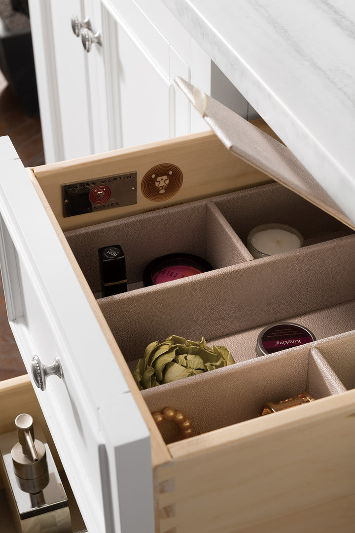 De Soto 72" Double Vanity, Bright White w/ 3 CM Arctic Fall Solid Surface Top