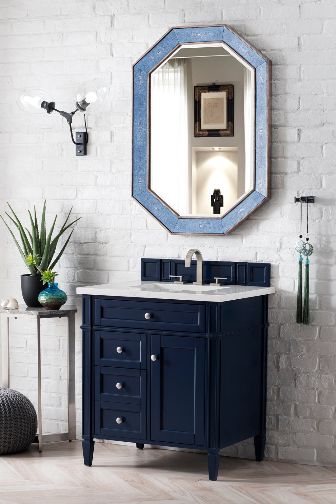 Brittany 30" Single Vanity, Victory Blue w/ 3 CM Eternal Jasmine Pearl Silestone Top