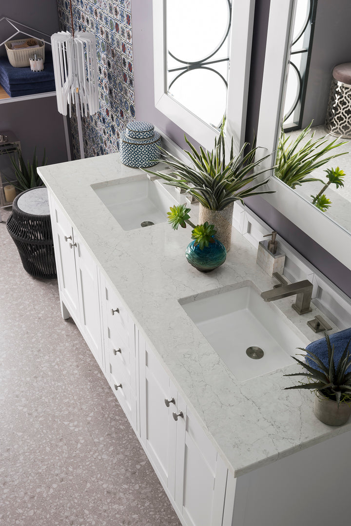 Palisades 72" Double Vanity, Bright White w/ 3 CM Eternal Jasmine Pearl Silestone Top