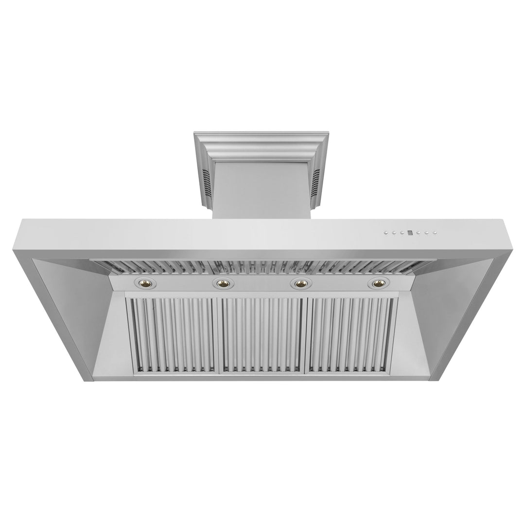 54" ZLINE CrownSoundâ„¢Ducted Vent Professional Wall Mount Range Hood in Stainless Steel with Built-in Bluetooth Speakers (697CRN-BT-54)