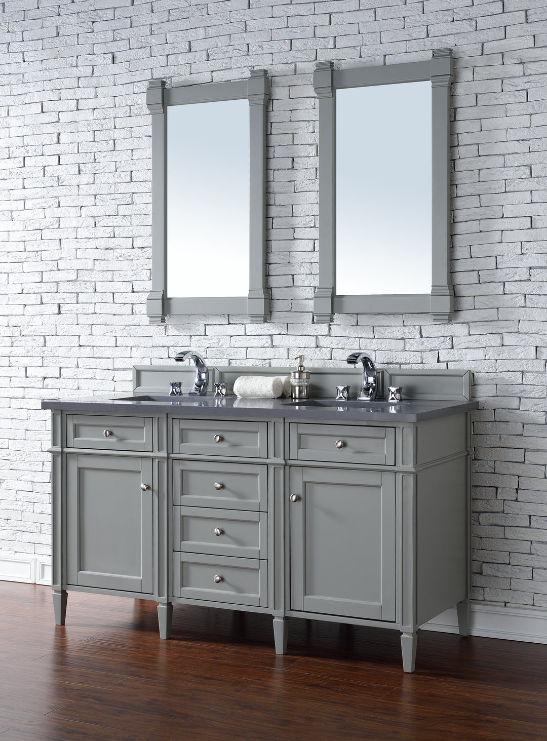 Brittany 60" Double Vanity, Urban Gray w/ 3 CM Charcoal Soapstone Silestone Top