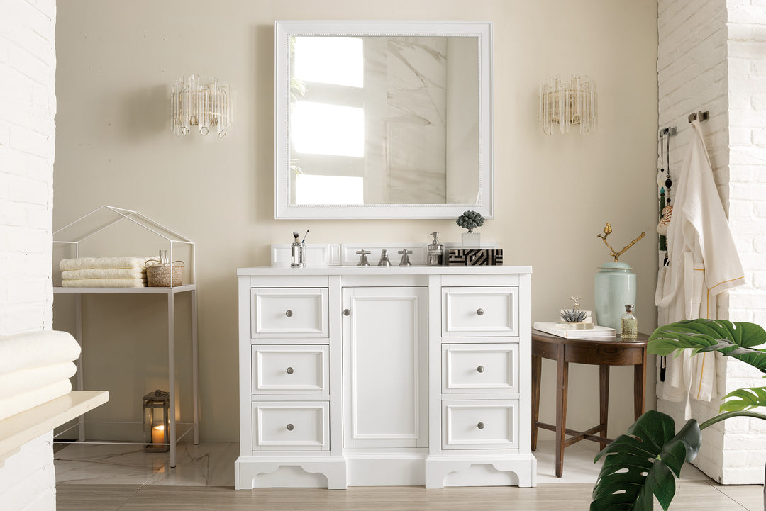 De Soto 48" Single Vanity, Bright White w/ 3 CM White Zeus Silestone Top