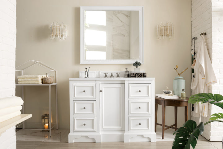 De Soto 48" Single Vanity, Bright White w/ 3 CM White Zeus Silestone Top