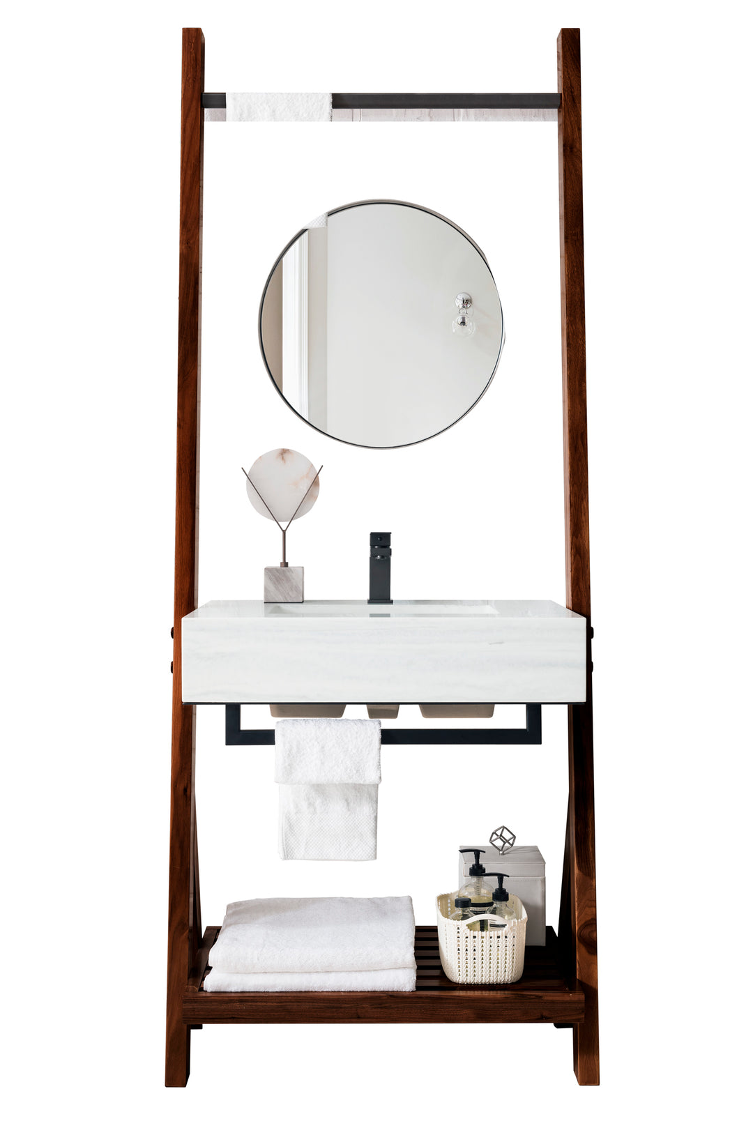 Lakeside 30" Single Vanity, Mid-Century Walnut w/ Arctic Fall Solid Surface Top