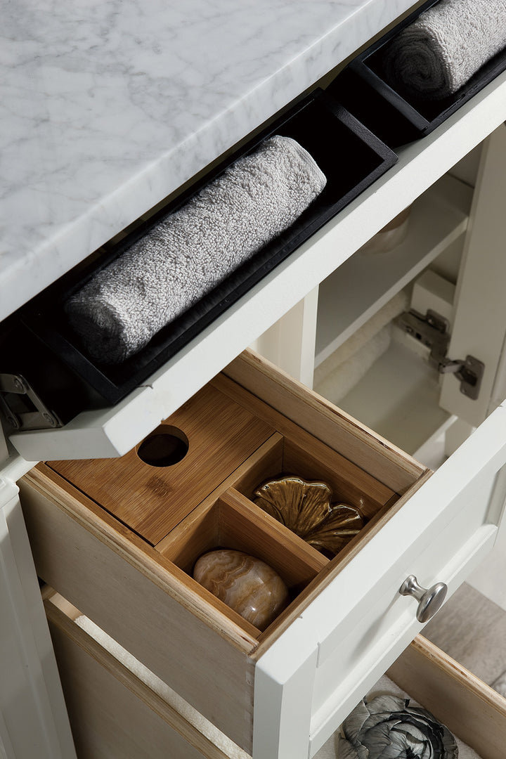 Brittany 30" Single Vanity, Bright White w/ 3 CM Carrara Marble Top