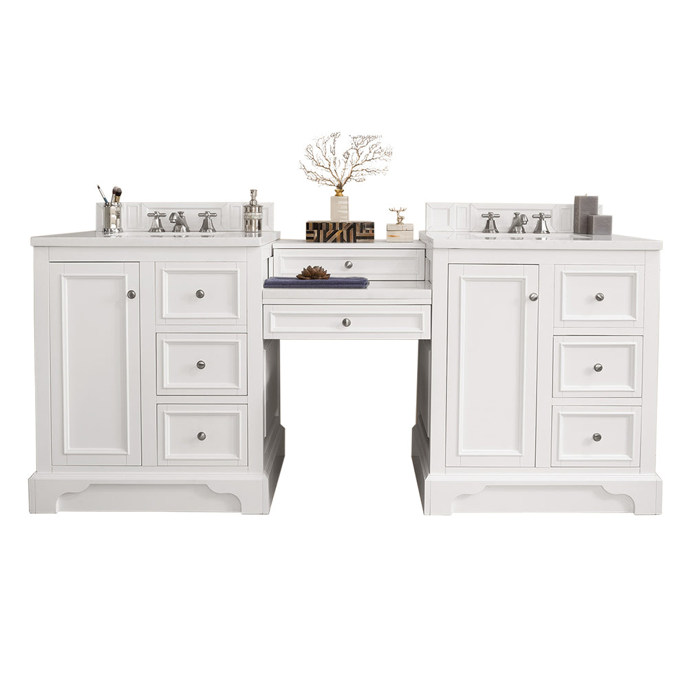 De Soto 82" Double Vanity Set, Bright White w/ 3 CM Arctic Fall Solid Surface Top