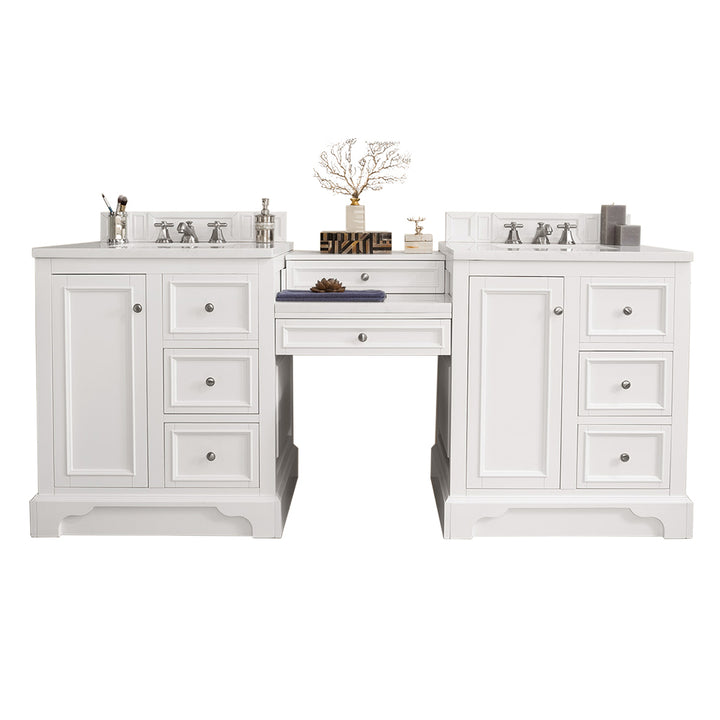 De Soto 82" Double Vanity Set, Bright White w/ 3 CM White Zeus Silestone Top