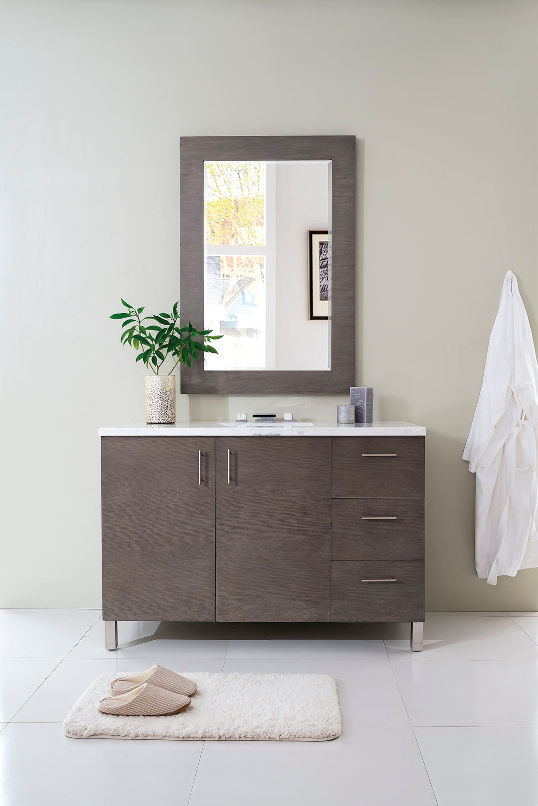 Metropolitan 48" Single Vanity, Silver Oak w/ 3 CM Arctic Fall Solid Surface Top
