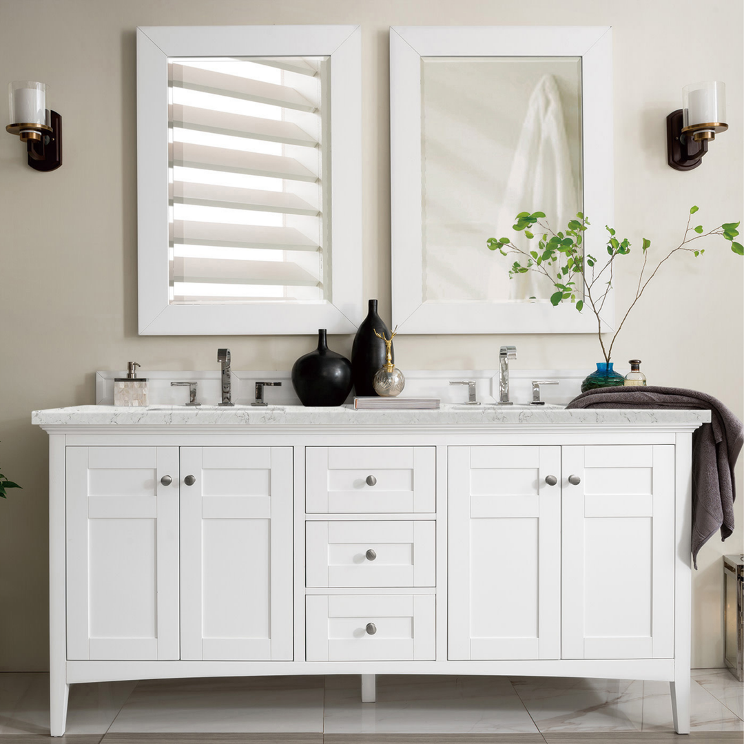 Palisades 72" Double Vanity, Bright White w/ 3 CM Eternal Jasmine Pearl Silestone Top