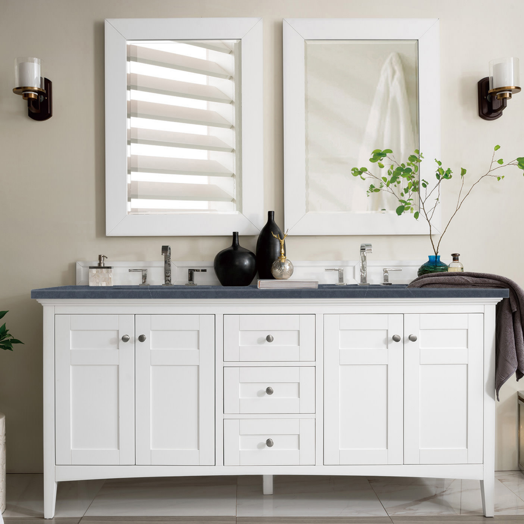 Palisades 72" Double Vanity, Bright White w/ 3 CM Charcoal Soapstone Silestone Top