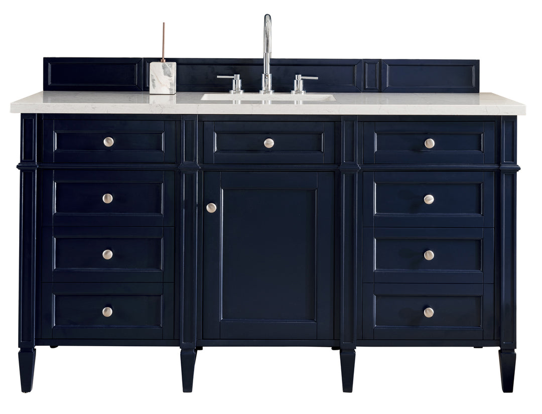 Brittany 60" Single Vanity, Victory Blue w/ 3 CM Eternal Jasmine Pearl Silestone Top w/FreePower Wireless Charger