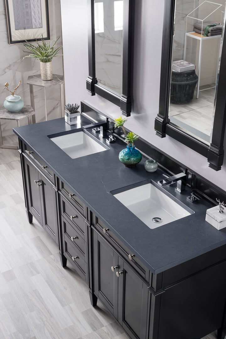 Brittany 72" Double Vanity, Black Onyx w/ 3 CM Charcoal Soapstone Silestone Top