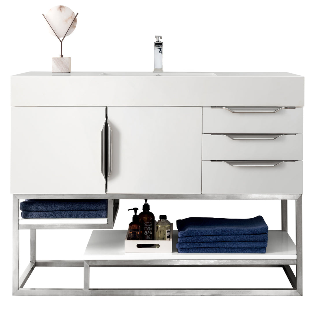 Columbia 48" Single Vanity Cabinet, Glossy White, Brushed Nickel