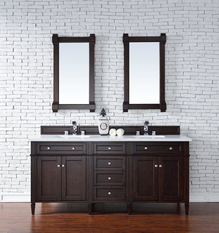 Brittany 72" Double Vanity, Burnished Mahogany w/ 3 CM White Zeus Silestone Top