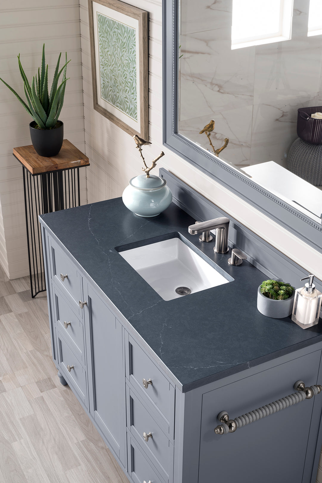 Copper Cove Encore 48" Single Vanity, Silver Gray w/ 3 CM Charcoal Soapstone Silestone Top