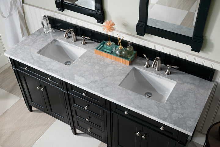 Brittany 72" Double Vanity, Black Onyx w/ 3 CM Carrara Marble Top