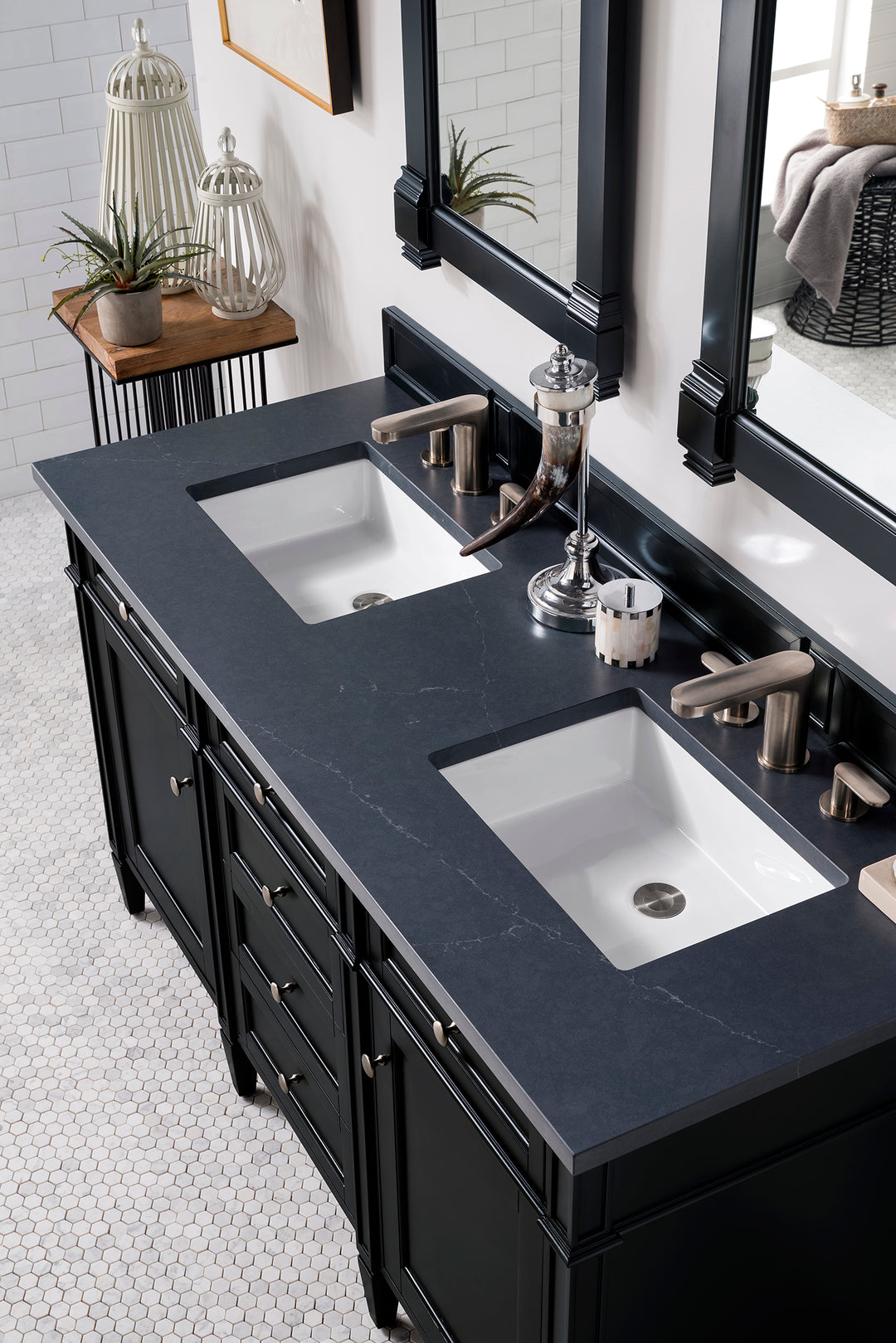 Brittany 60" Double Vanity, Black Onyx w/ 3 CM Charcoal Soapstone Silestone Top