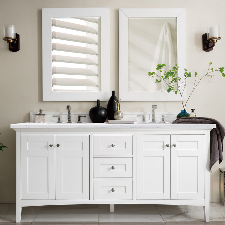 Palisades 72" Double Vanity, Bright White w/ 3 CM Arctic Fall Solid Surface Top
